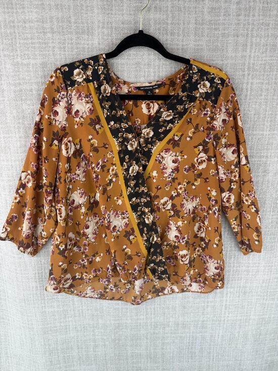 ZAC & RACHEL Tops - ZAC & RACHEL Blouse Womens PL Brown Floral Kimono 3/4 Sleeve Sheer Chiffon